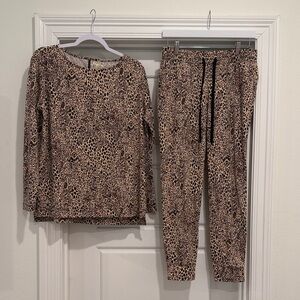 Lilly Pulitzer Long Sleeve Leopard Print Top in Brown Tones and Jogger Set